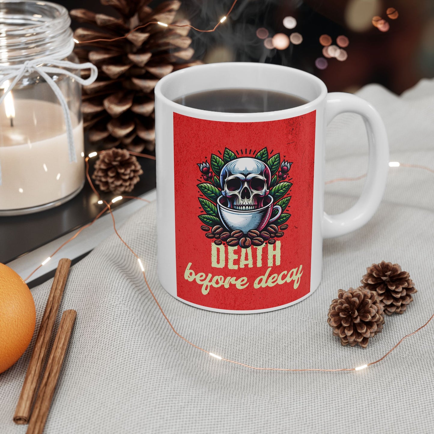 Death Before Decaf, funny coffee mug, hilarious ceramic coffee mug, coffee lover gift idea, silly coffee mug, cute mug gift, Christmas gift