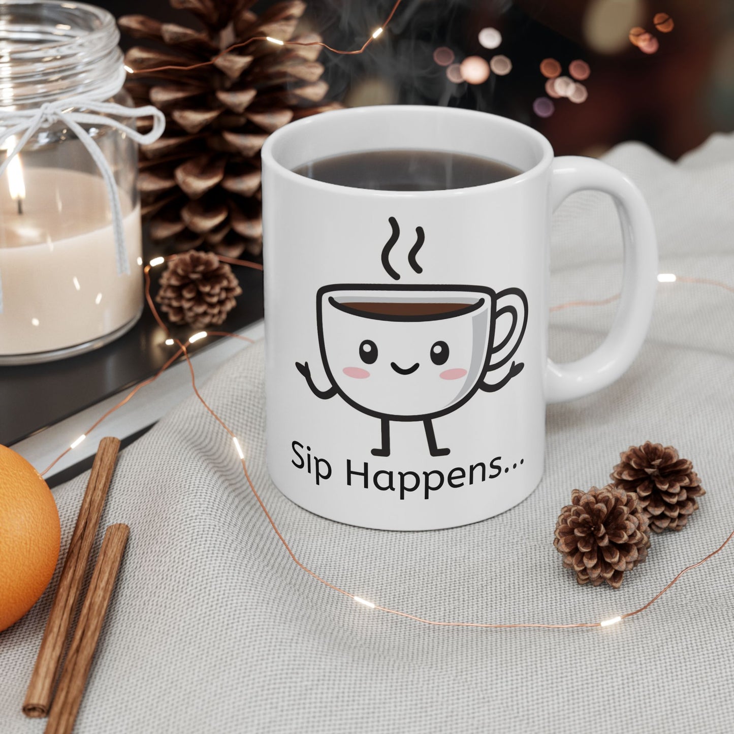 Sip Happens, funny coffee mug, hilarious ceramic coffee mug, coffee lover gift idea, silly coffee mug, cute mug gift, Christmas gift