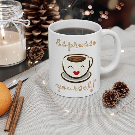 Espresso Yourself, funny coffee mug, hilarious ceramic coffee mug, coffee lover gift idea, silly coffee mug, cute mug gift, Christmas gift