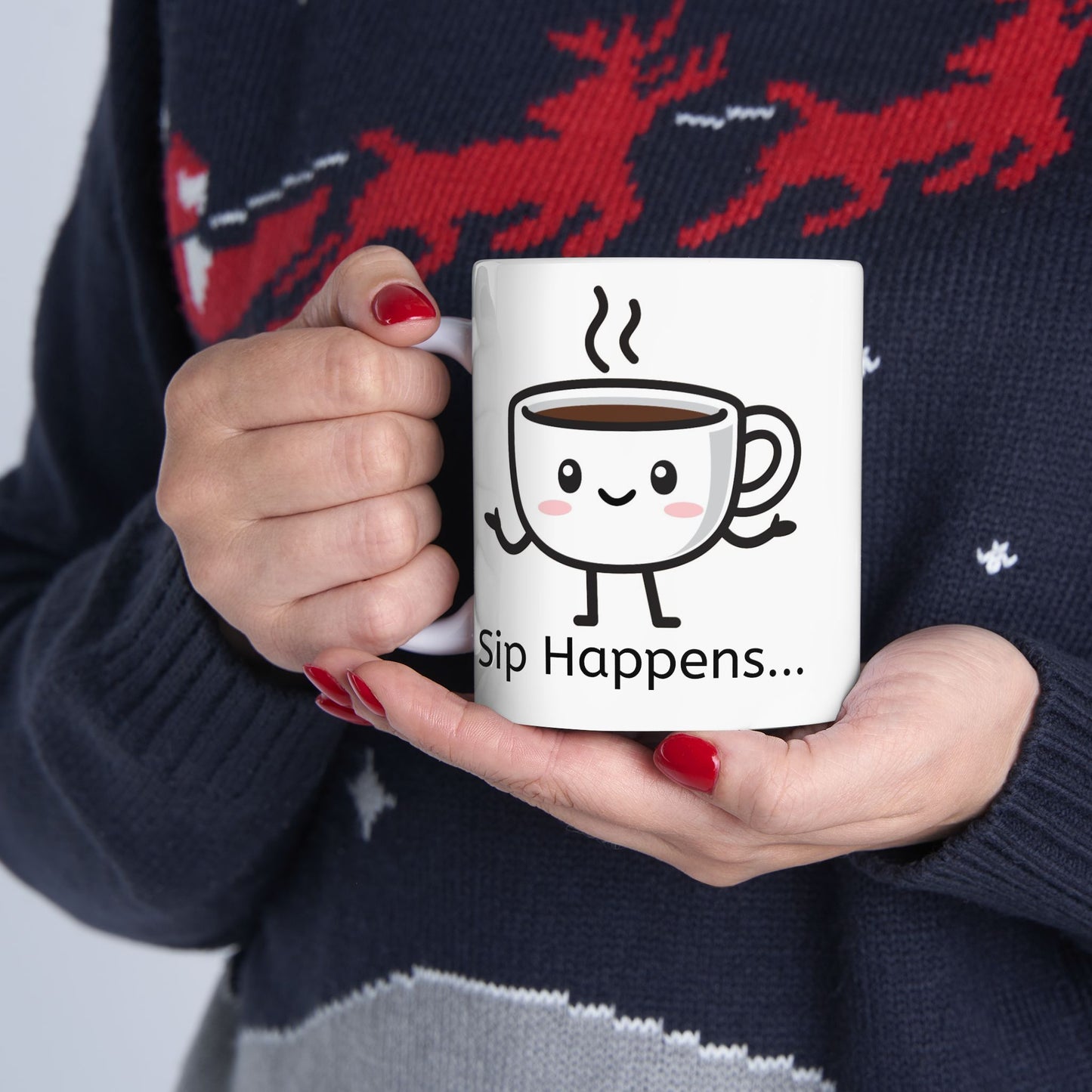 Sip Happens, funny coffee mug, hilarious ceramic coffee mug, coffee lover gift idea, silly coffee mug, cute mug gift, Christmas gift