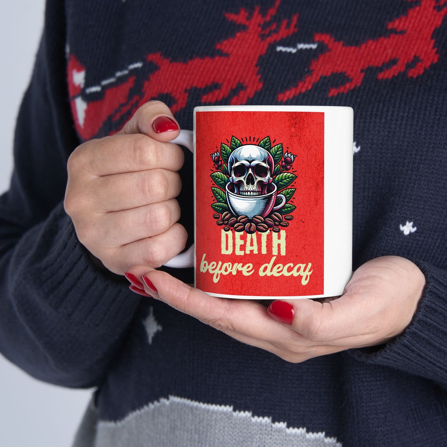 Death Before Decaf, funny coffee mug, hilarious ceramic coffee mug, coffee lover gift idea, silly coffee mug, cute mug gift, Christmas gift