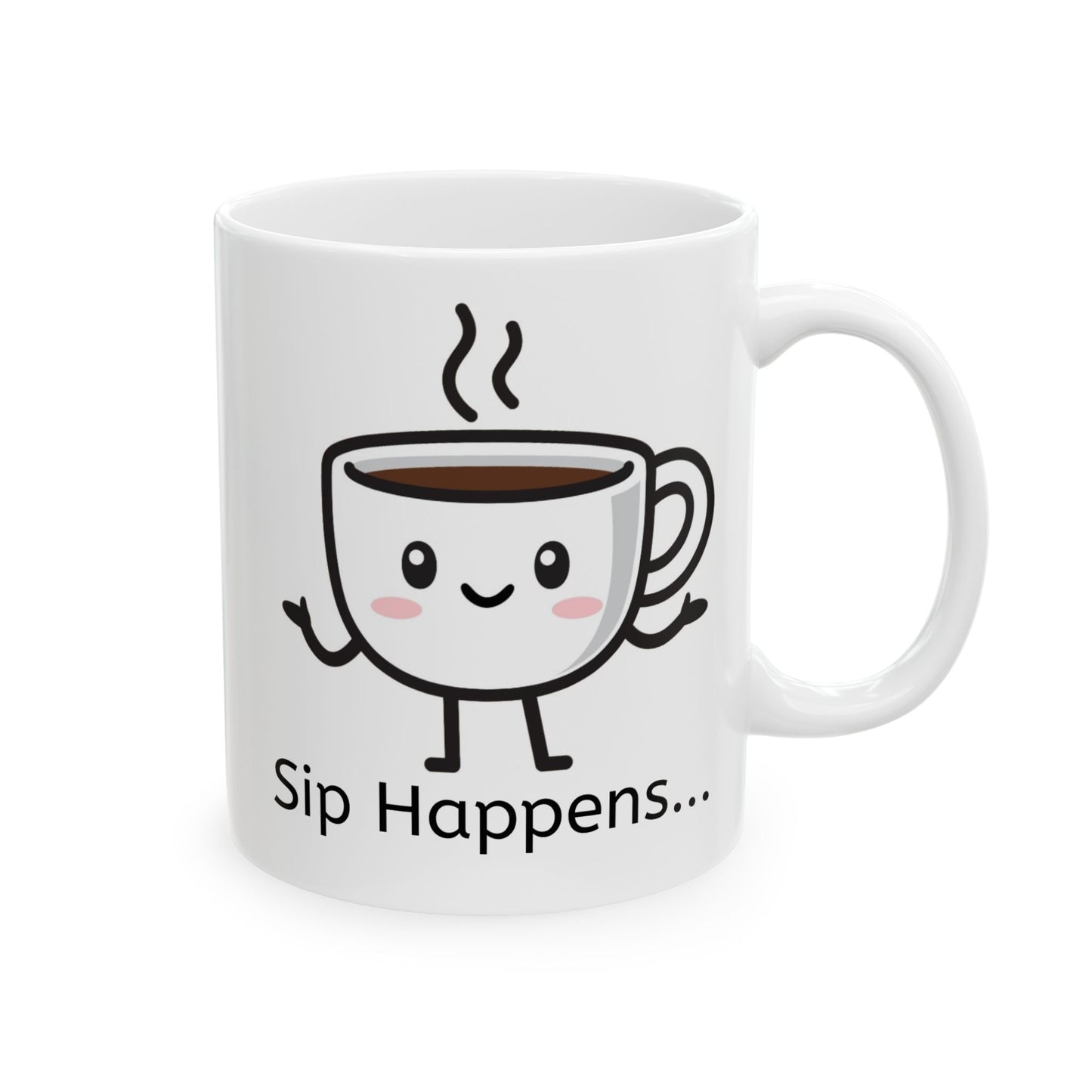 Sip Happens, funny coffee mug, hilarious ceramic coffee mug, coffee lover gift idea, silly coffee mug, cute mug gift, Christmas gift