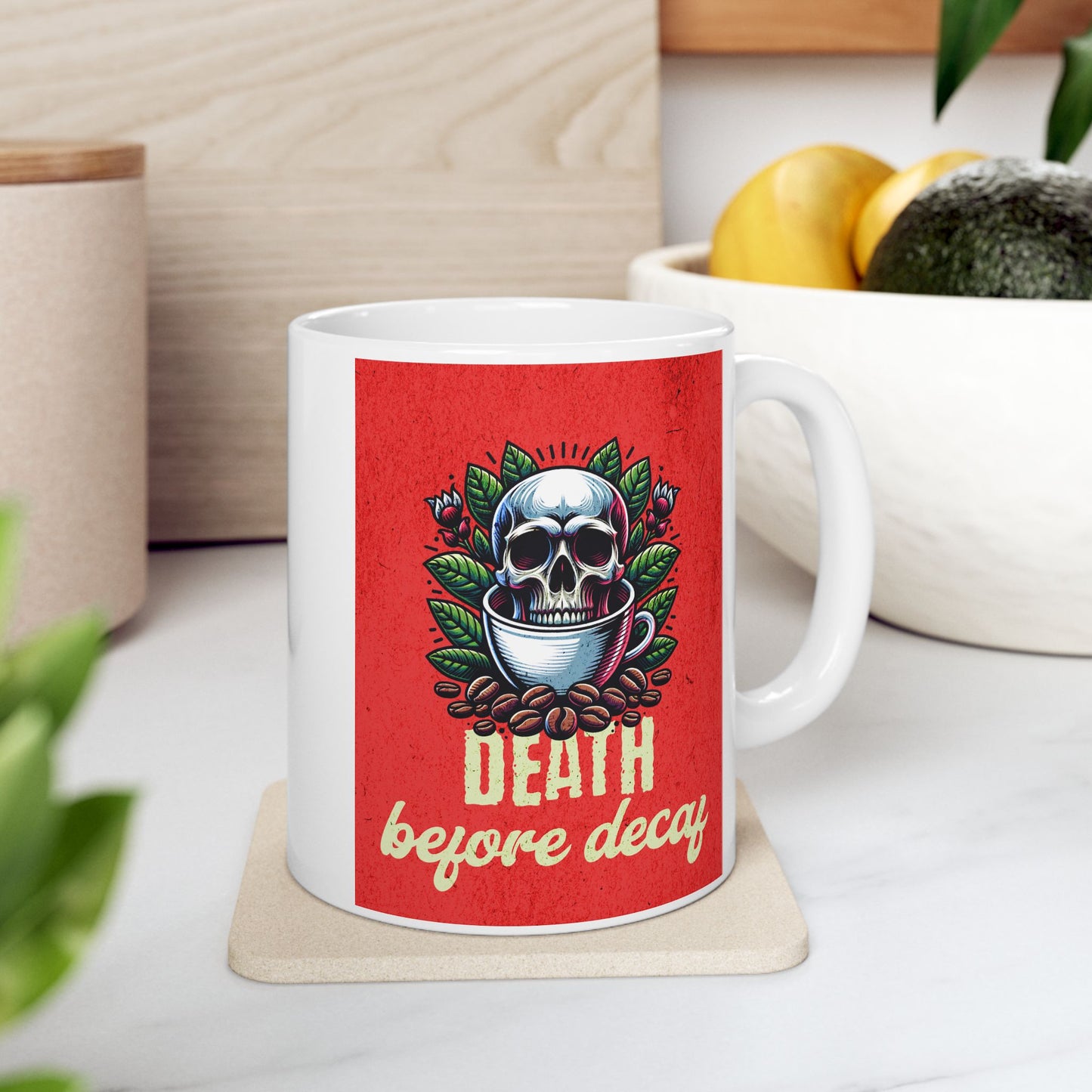 Death Before Decaf, funny coffee mug, hilarious ceramic coffee mug, coffee lover gift idea, silly coffee mug, cute mug gift, Christmas gift